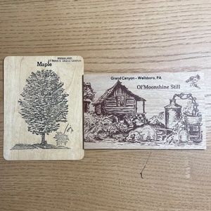 2 Vintage Postcards PA Grand Canyon Vandercraft Wood Animaland Moonshine & Maple
